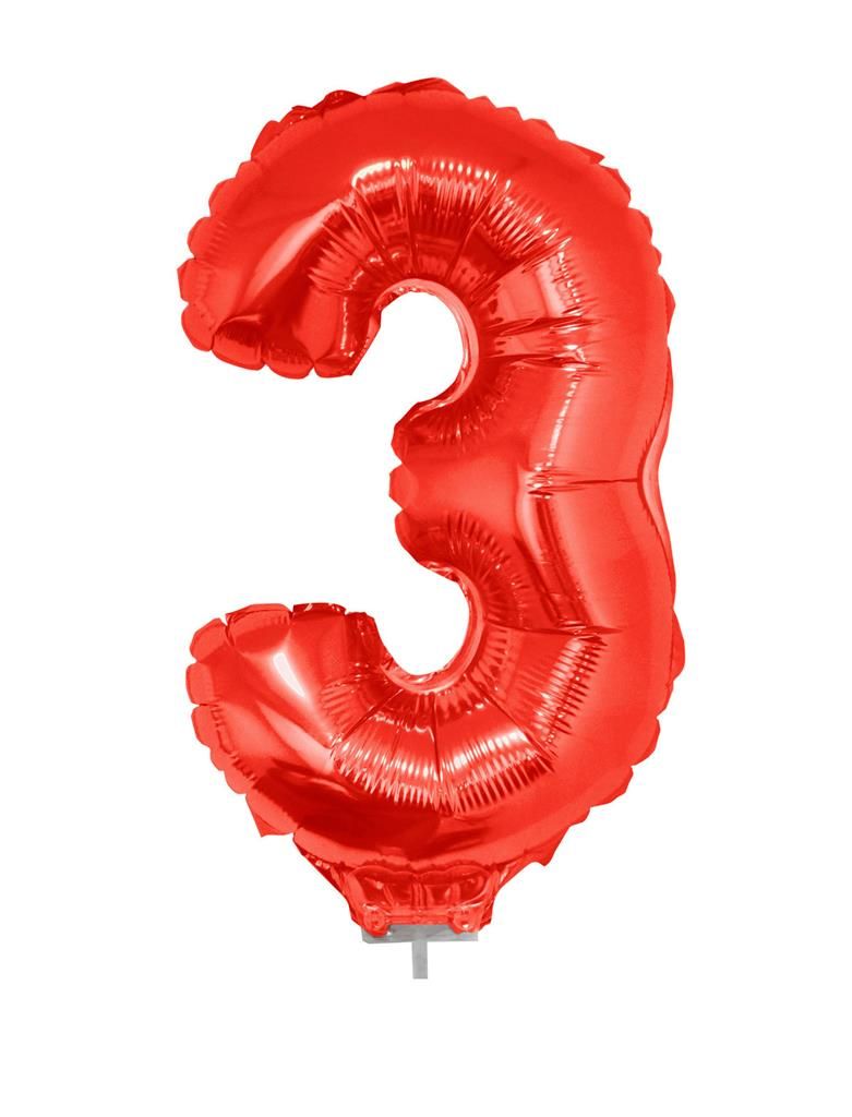Folienballon 41cm Mit Stab Zahl 3 Rot Folienballon 41cm Mit Stab Zahl 3 Rot