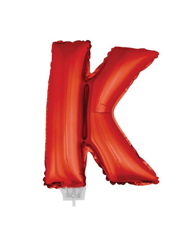 Folieballon 41cm Met Stokje Letter K Rood