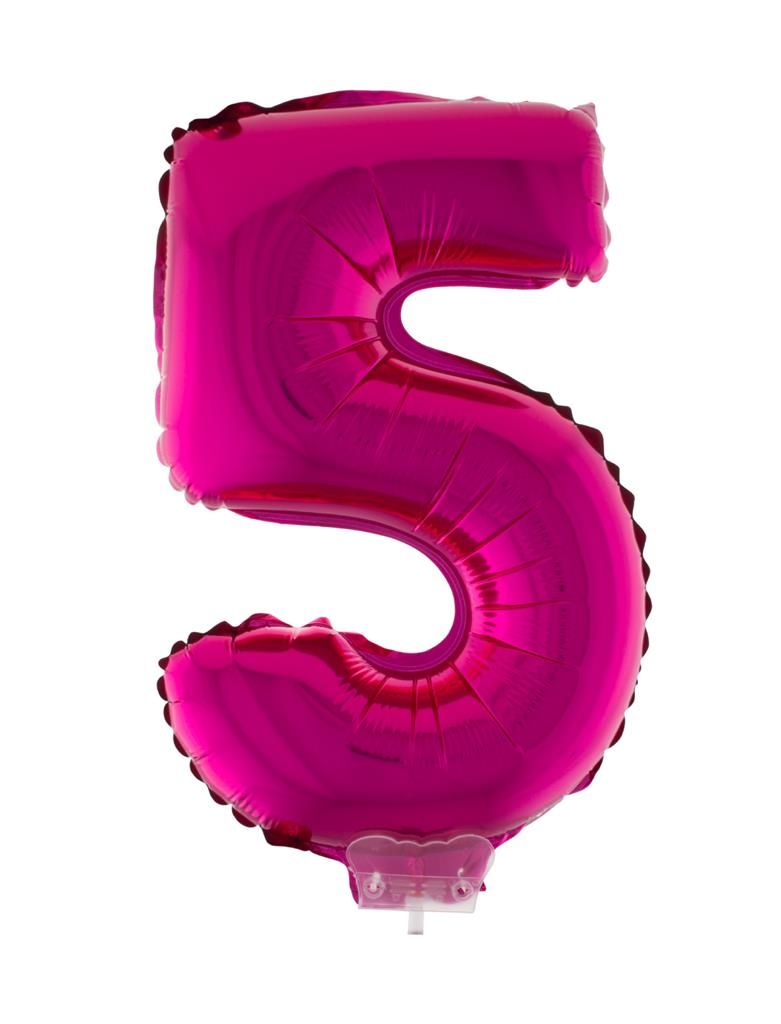 Folieballon 41cm Met Stokje Cijfer 5 Roze