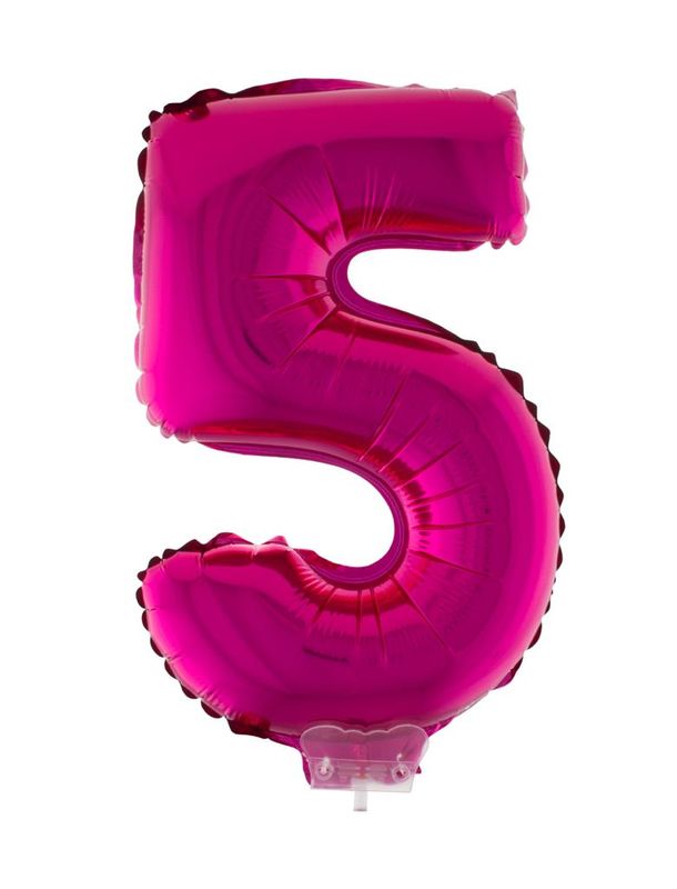 Folienballon 41cm Mit Stab Zahl 5 Rosa