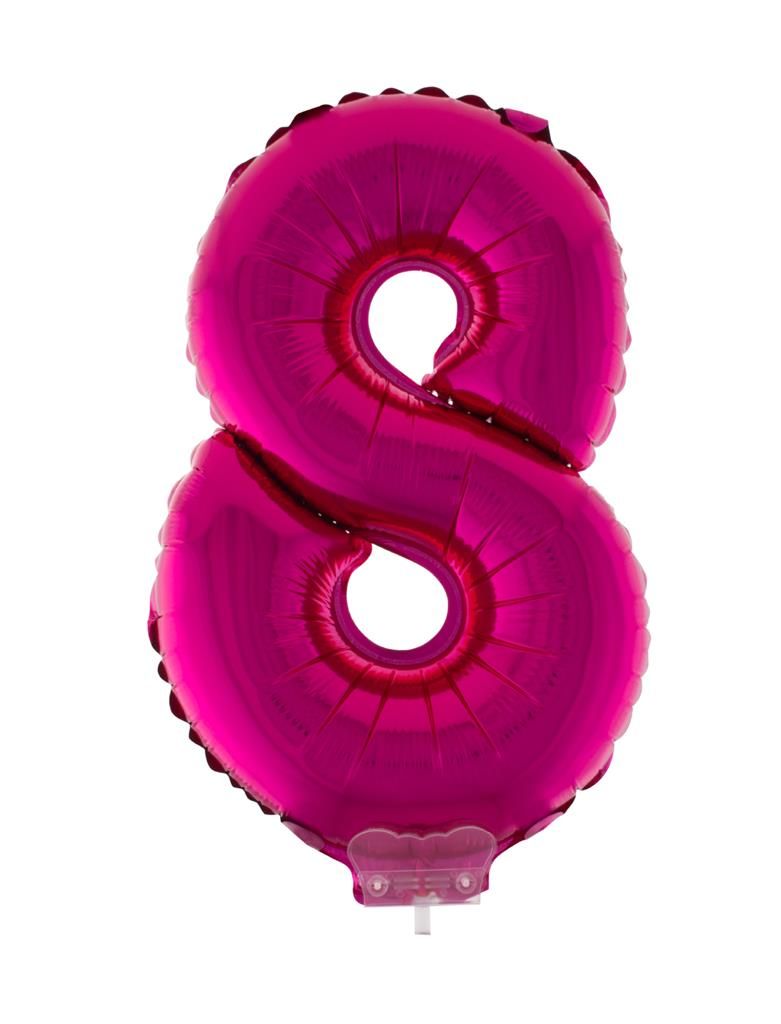 Folieballon 41cm Met Stokje Cijfer 8 Roze