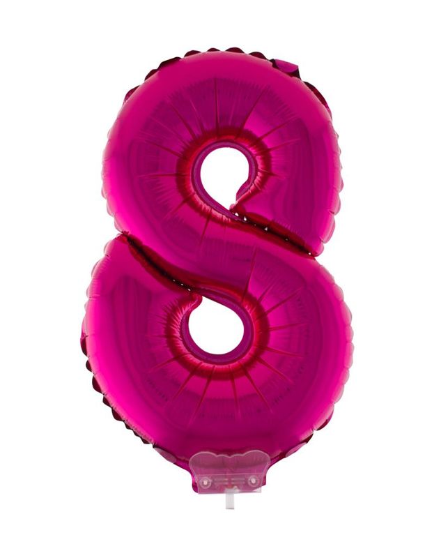 Folienballon 41cm Mit Stab Zahl 8 Rosa