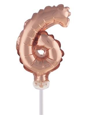 Folieballon 13cm Met Stokje Cijfer 6 Rosé Koper Folieballon 13cm Met Stokje Cijfer 6 Rosé Koper