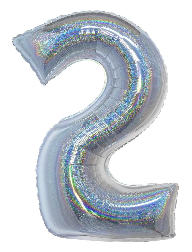 Folienballon 102cm Zahl 2 Holographisch Silber