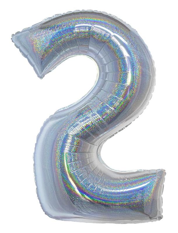 Folienballon 102cm Zahl 2 Holographisch Silber