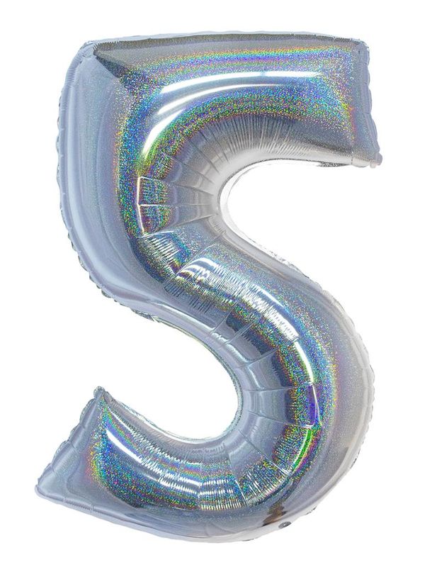 Folienballon 102cm Zahl 5 Holographisch Silber