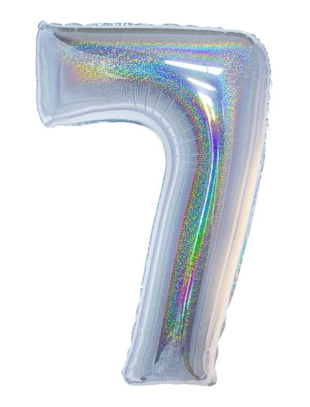 Folienballon 102cm Zahl 7 Holographisch Silber