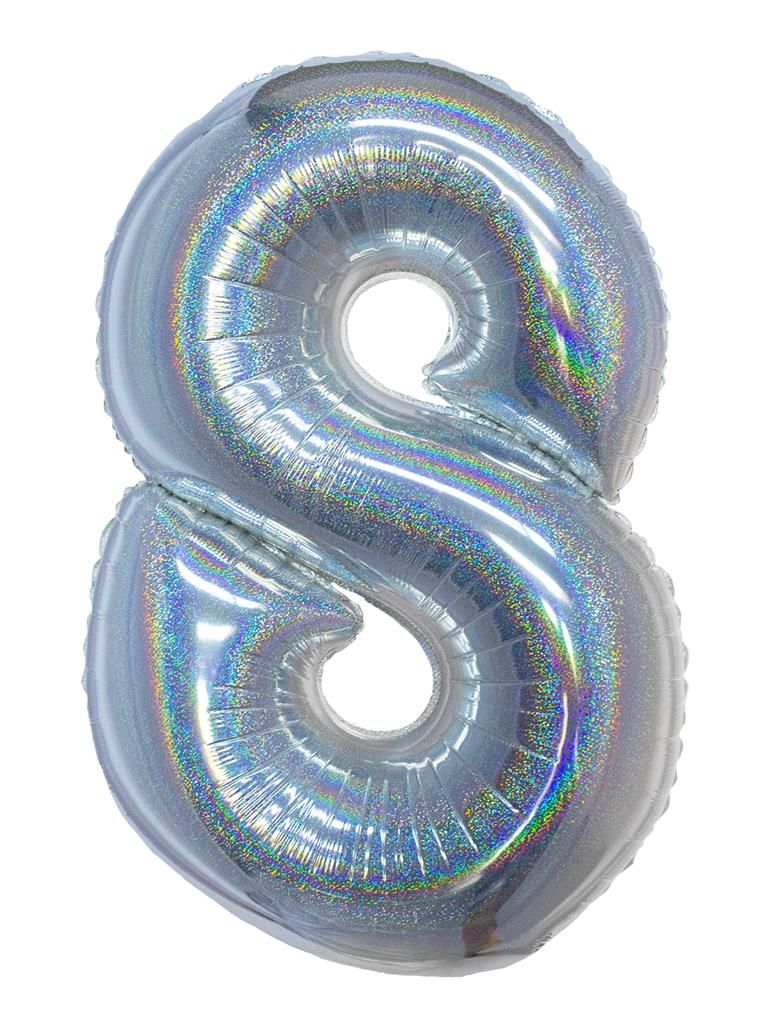 Folienballon 102cm Zahl 8 Holographisch Silber Folienballon 102cm Zahl 8 Holographisch Silber