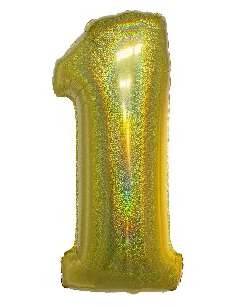 Folieballon 102cm Cijfer 1 Holografisch Goud Folieballon 102cm Cijfer 1 Holografisch Goud