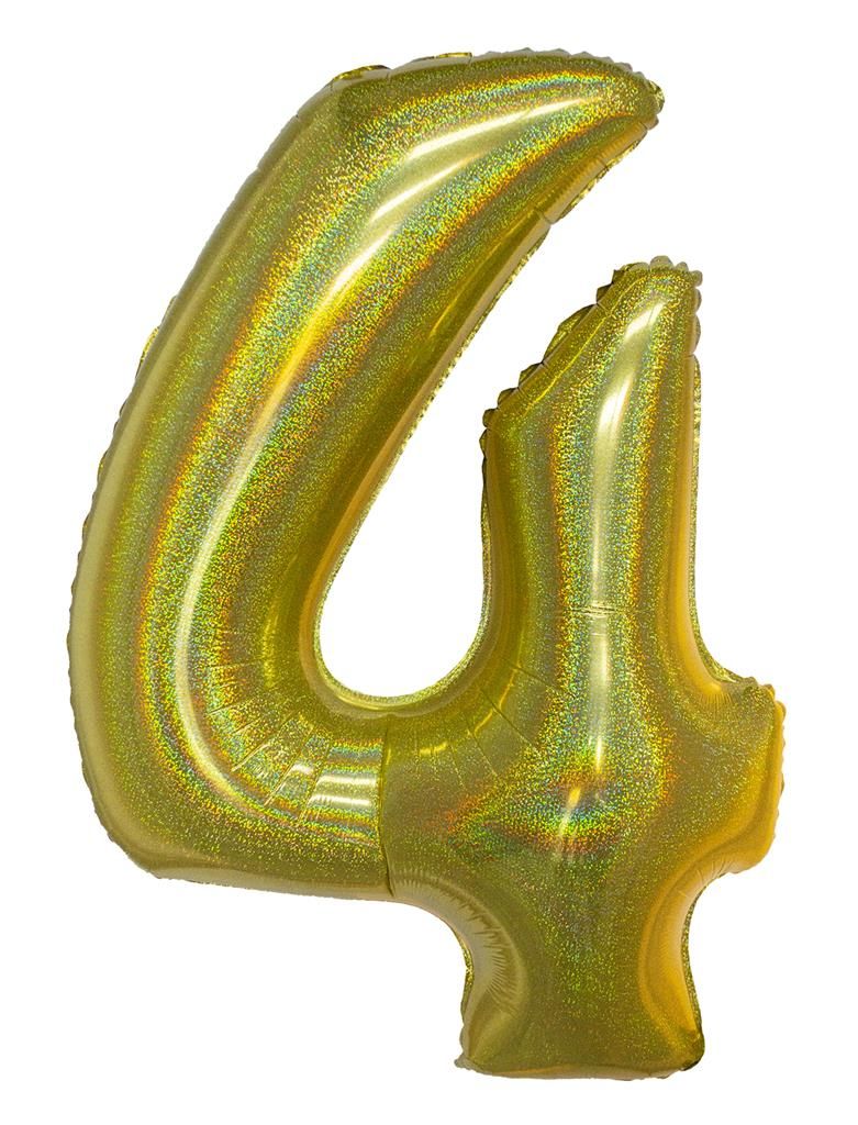 Folieballon 102cm Cijfer 4 Holografisch Goud