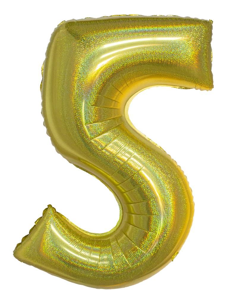 Folieballon 102cm Cijfer 5 Holografisch Goud