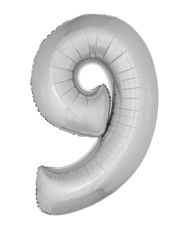 25 Folienballons 102cm Zahl 9 Silber