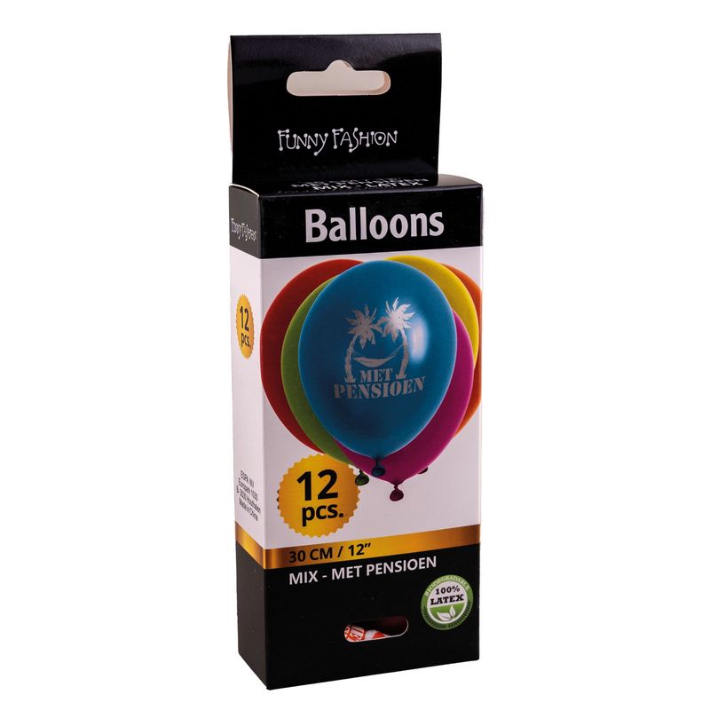 12 Luftballons 30cm Met Pensioen Bunt