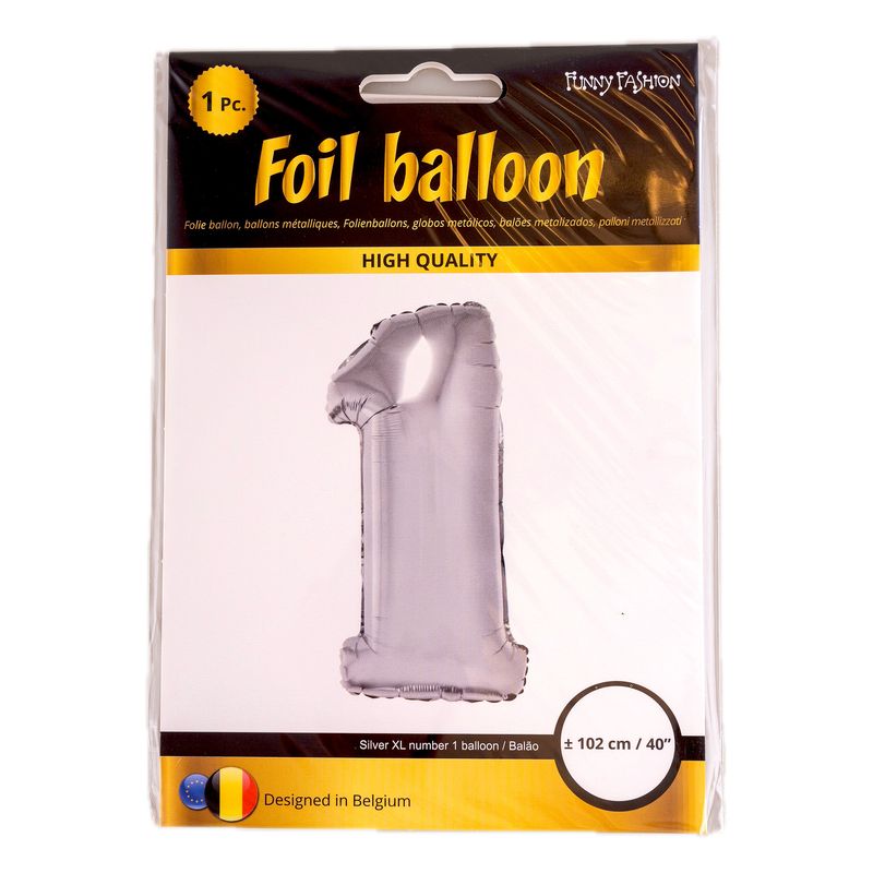 Folienballon 81cm Zahl 1 Silber