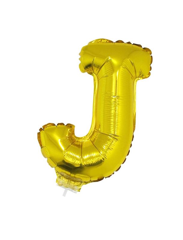 Folieballon 41cm Met Stokje Letter J Goud