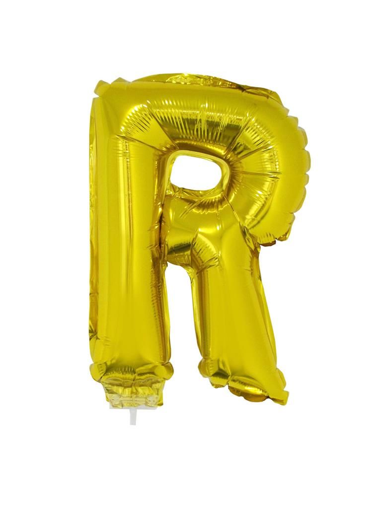 Folieballon 41cm Met Stokje Letter R Goud Folieballon 41cm Met Stokje Letter R Goud