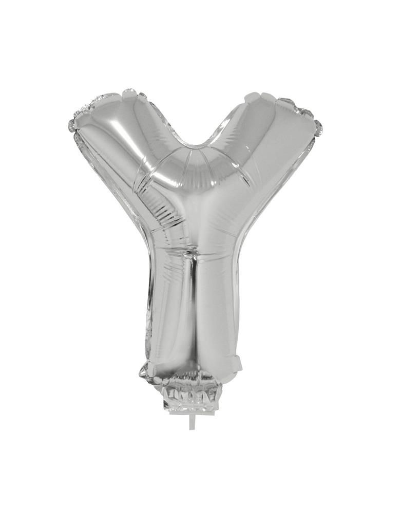 Folieballon 41cm Met Stokje Letter Y Zilver Folieballon 41cm Met Stokje Letter Y Zilver