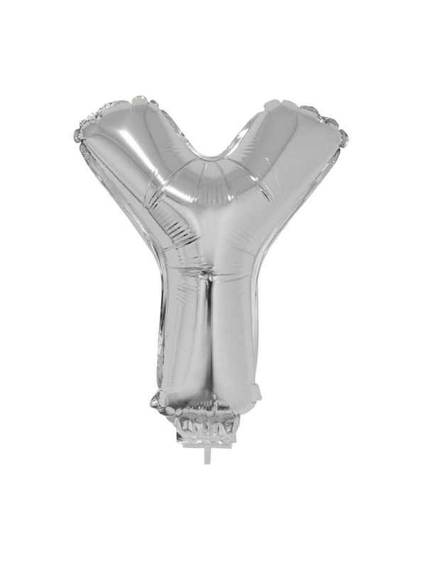 Folieballon 41cm Met Stokje Letter Y Zilver