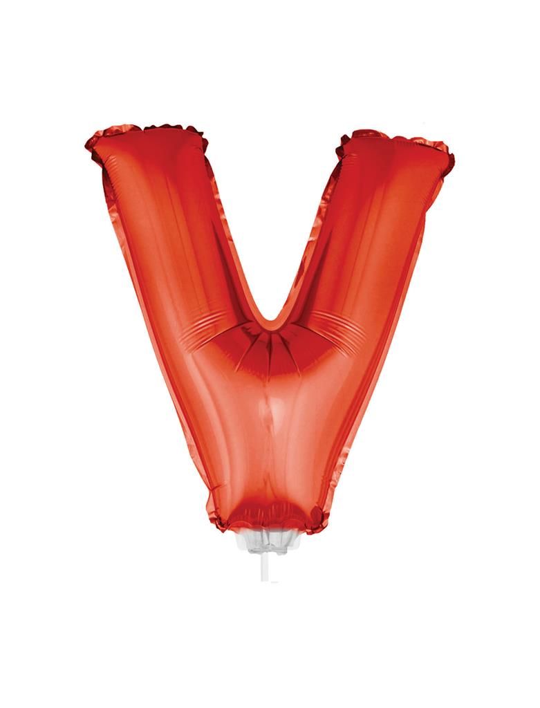 Folieballon 41cm Met Stokje Letter V Rood Folieballon 41cm Met Stokje Letter V Rood