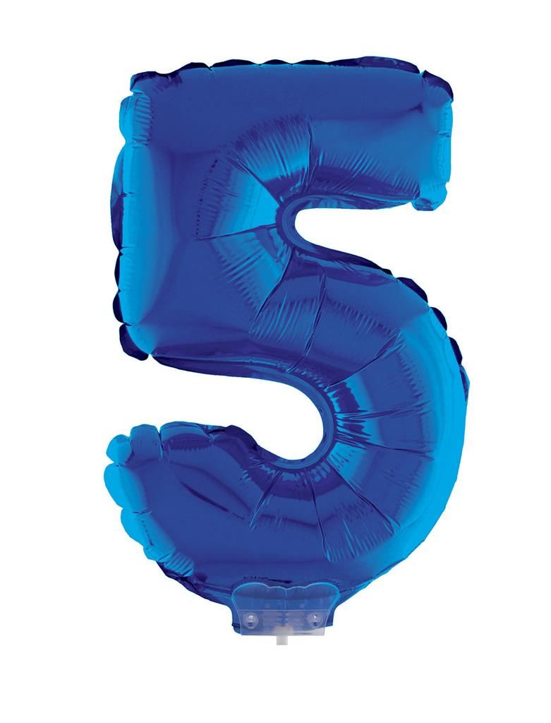 Folienballon 41cm Mit Stab Zahl 5 Blau