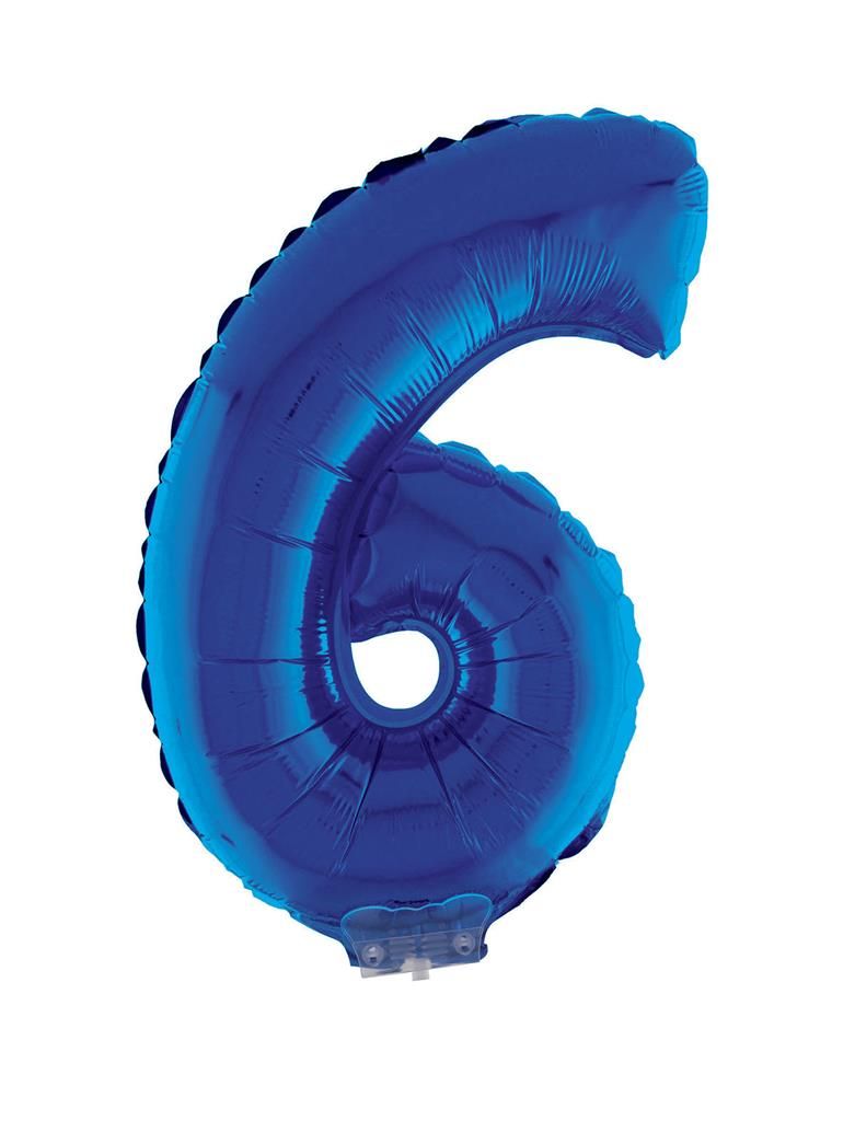 Folienballon 41cm Mit Stab Zahl 6 Blau