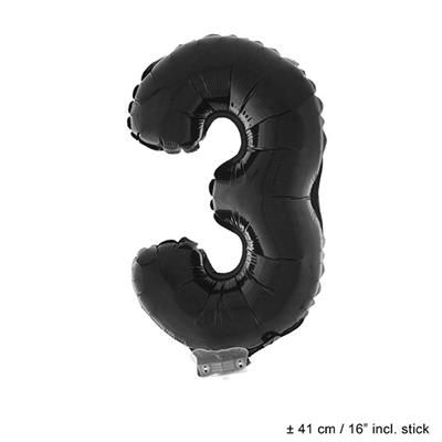 Folienballon 41cm Mit Stab Zahl 3 Schwarz Folienballon 41cm Mit Stab Zahl 3 Schwarz