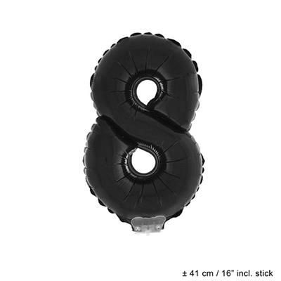 Folienballon 41cm Mit Stab Zahl 8 Schwarz