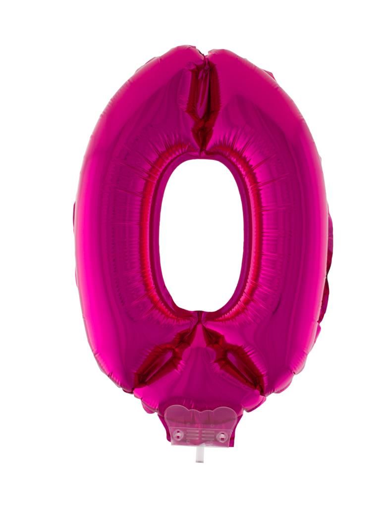 Folieballon 41cm Met Stokje Cijfer 0 Roze