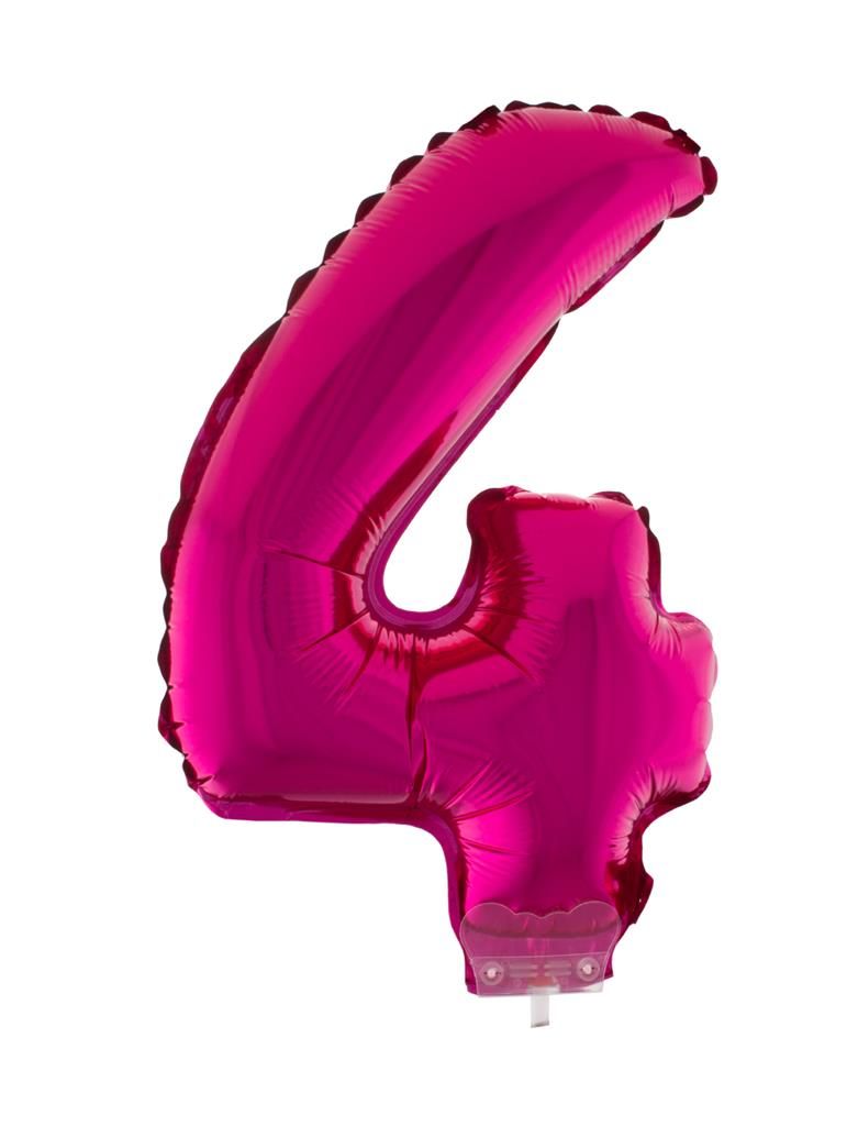 Folieballon 41cm Met Stokje Cijfer 4 Roze
