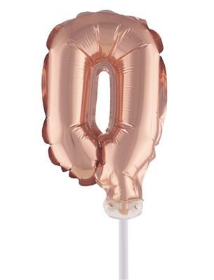 Folieballon 13cm Met Stokje Cijfer 0 Rosé Koper Folieballon 13cm Met Stokje Cijfer 0 Rosé Koper