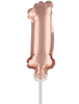 Folieballon 13cm Met Stokje Cijfer 1 Rosé Koper Folieballon 13cm Met Stokje Cijfer 1 Rosé Koper