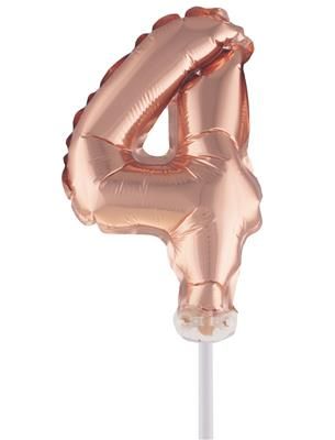 Folieballon 13cm Met Stokje Cijfer 4 Rosé Koper Folieballon 13cm Met Stokje Cijfer 4 Rosé Koper