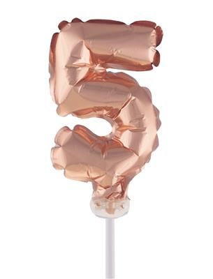 Folieballon 13cm Met Stokje Cijfer 5 Rosé Koper Folieballon 13cm Met Stokje Cijfer 5 Rosé Koper