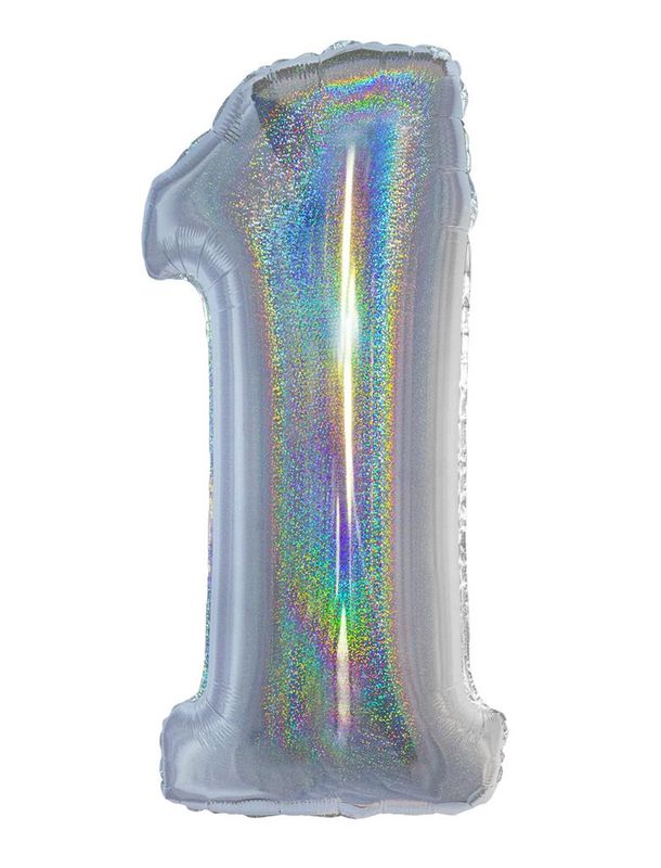 Folienballon 102cm Zahl 1 Holographisch Silber