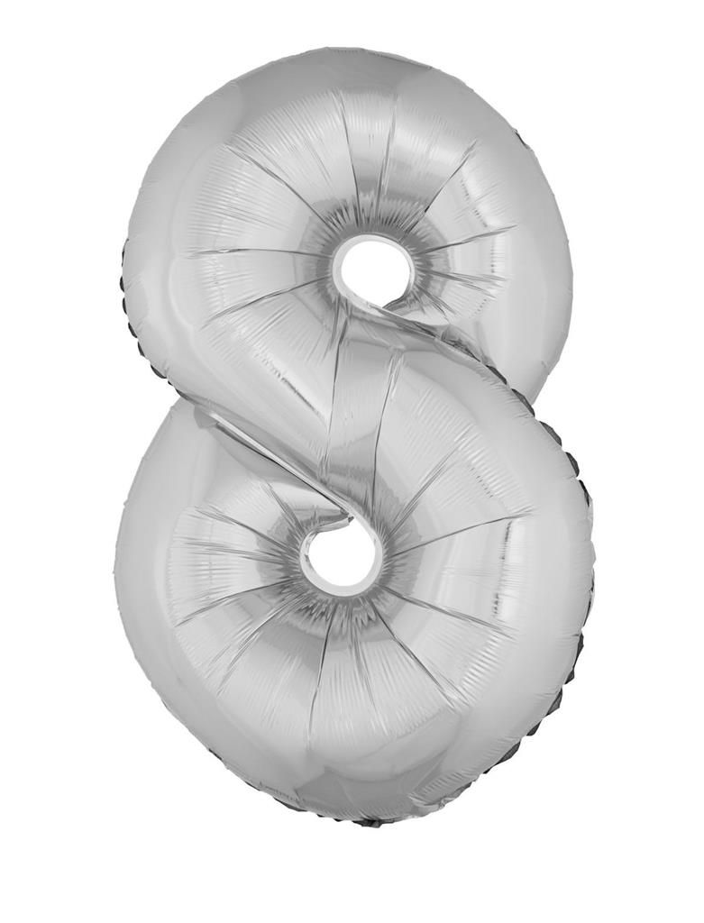 25 Folienballons 102cm Zahl 8 Silber