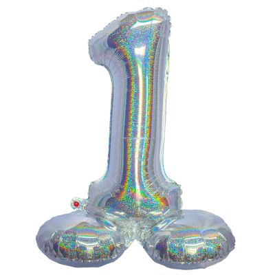 Folieballon 81cm Op Voet 1 Holografisch Zilver Folieballon 81cm Op Voet 1 Holografisch Zilver