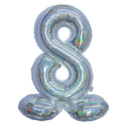 Folienballon 81cm Stehend 8 Holographisch Silber