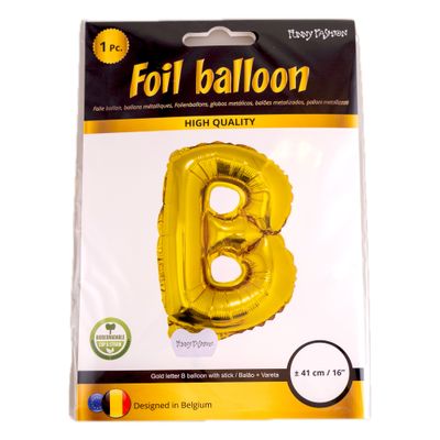 Folieballon 41cm Met Stokje Letter B Goud
