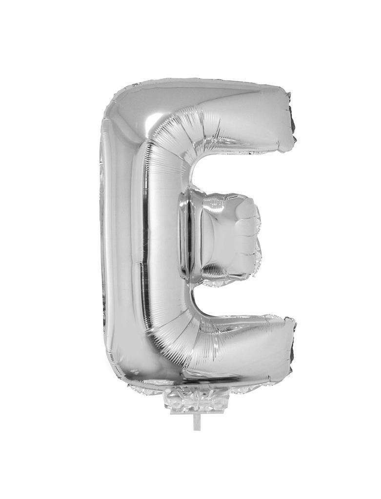 Folieballon 41cm Met Stokje Letter E Zilver