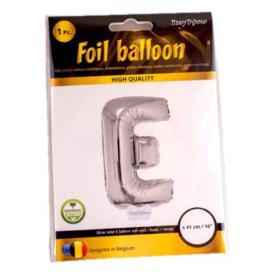Folieballon 41cm Met Stokje Letter E Zilver