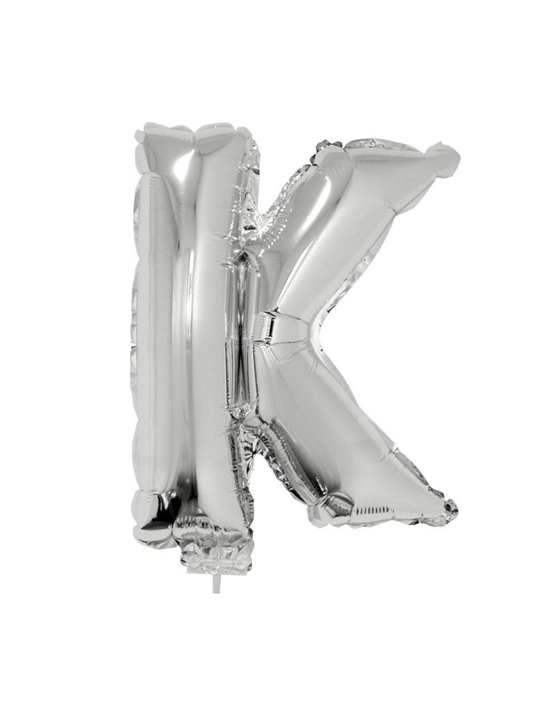 Folieballon 41cm Met Stokje Letter K Zilver