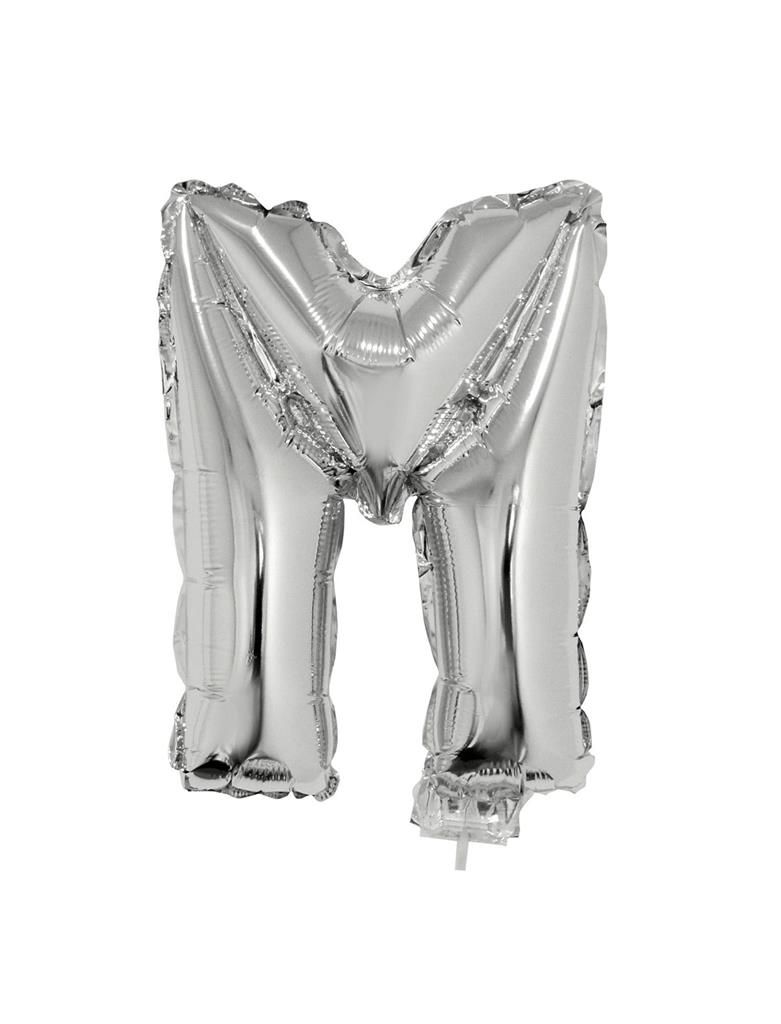 Folieballon 41cm Met Stokje Letter M Zilver