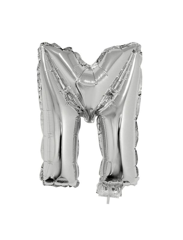 Folieballon 41cm Met Stokje Letter M Zilver