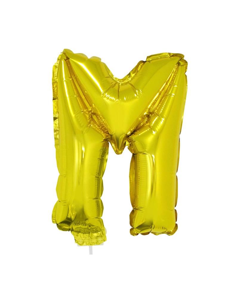Folieballon 41cm Met Stokje Letter M Goud