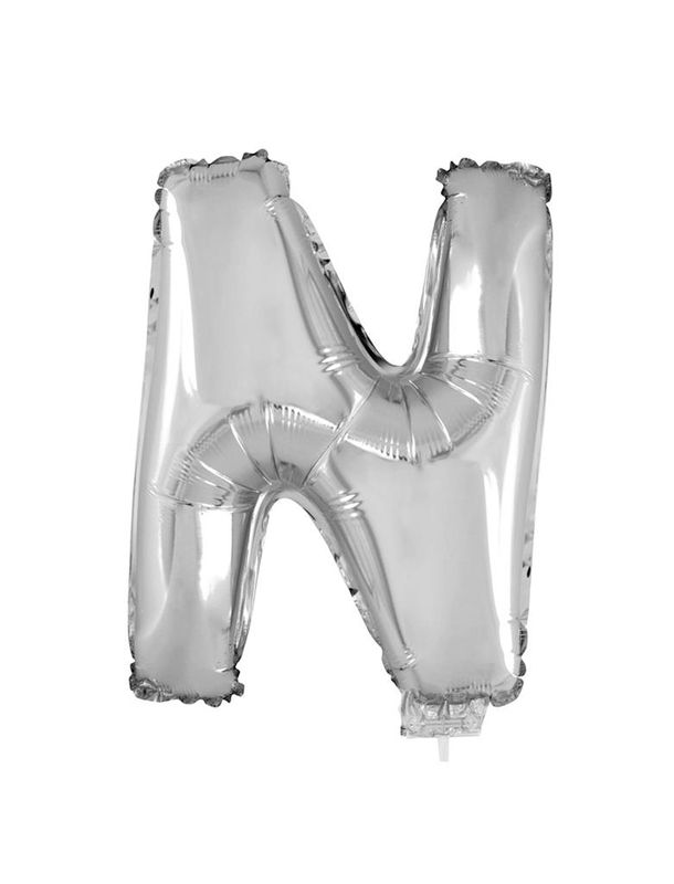 Folieballon 41cm Met Stokje Letter N Zilver