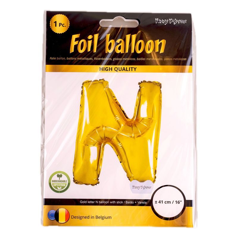 Folienballon 41cm Mit Stab Buchstabe N Gold
