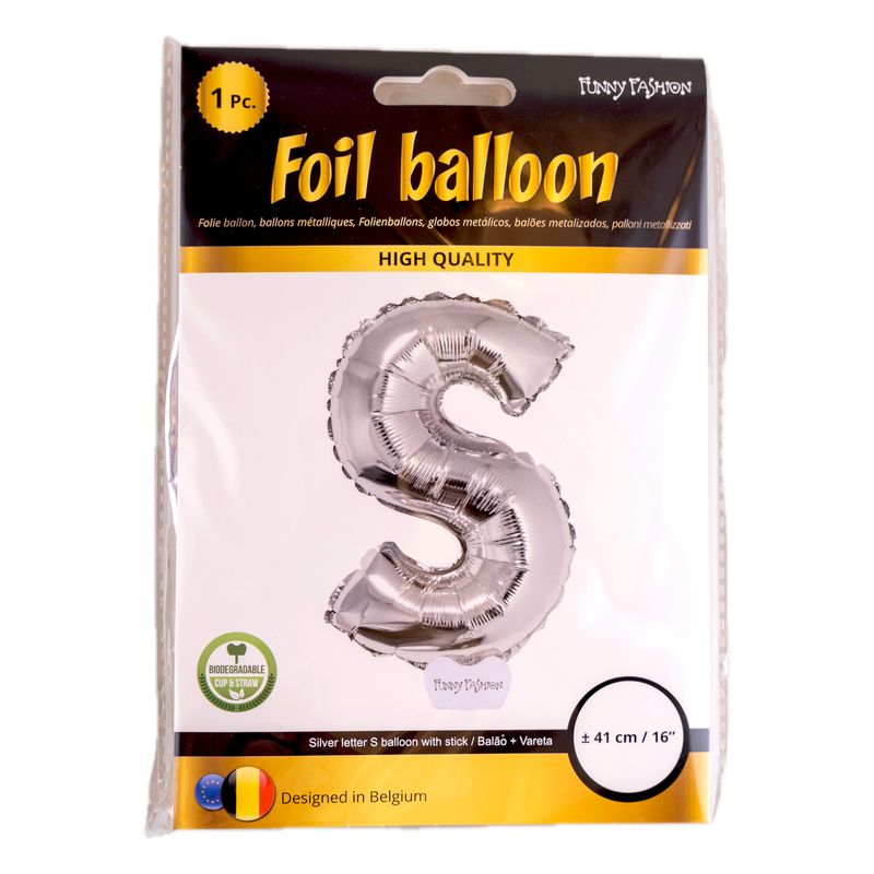 Folienballon 41cm Mit Stab Buchstabe S Silber
