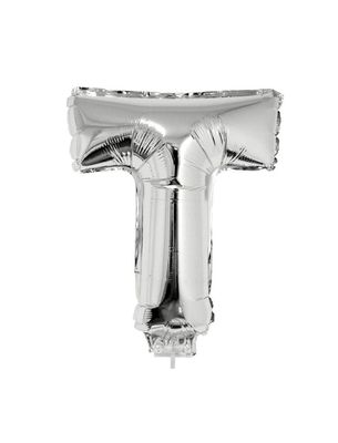 Folieballon 41cm Met Stokje Letter T Zilver