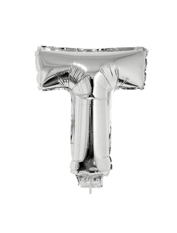 Folieballon 41cm Met Stokje Letter T Zilver