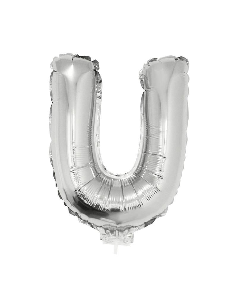 Folieballon 41cm Met Stokje Letter U Zilver